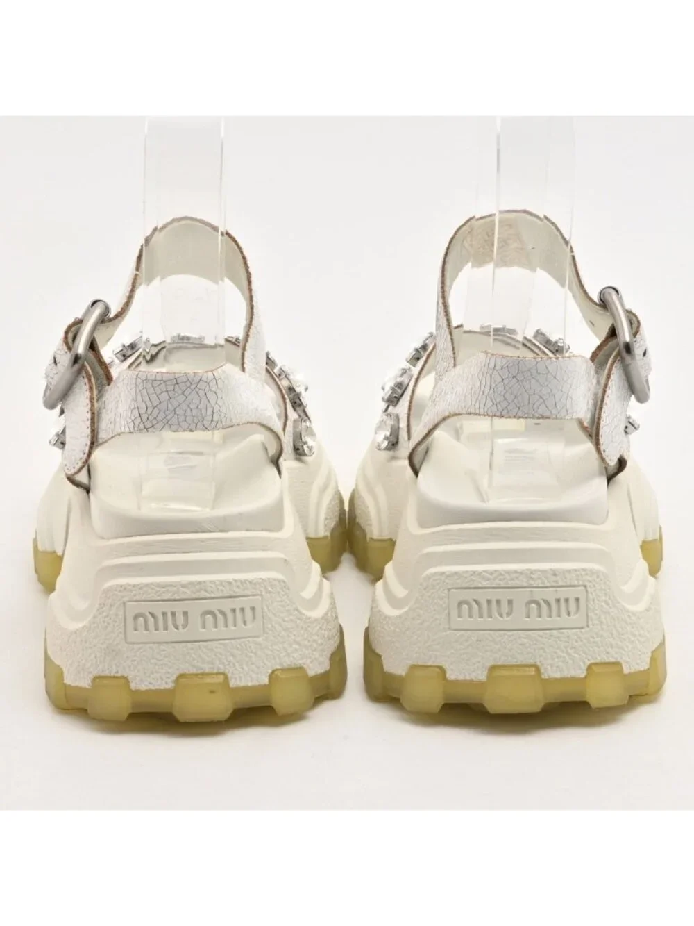 Miu Miu Sandals White Bijou Crack Leather
